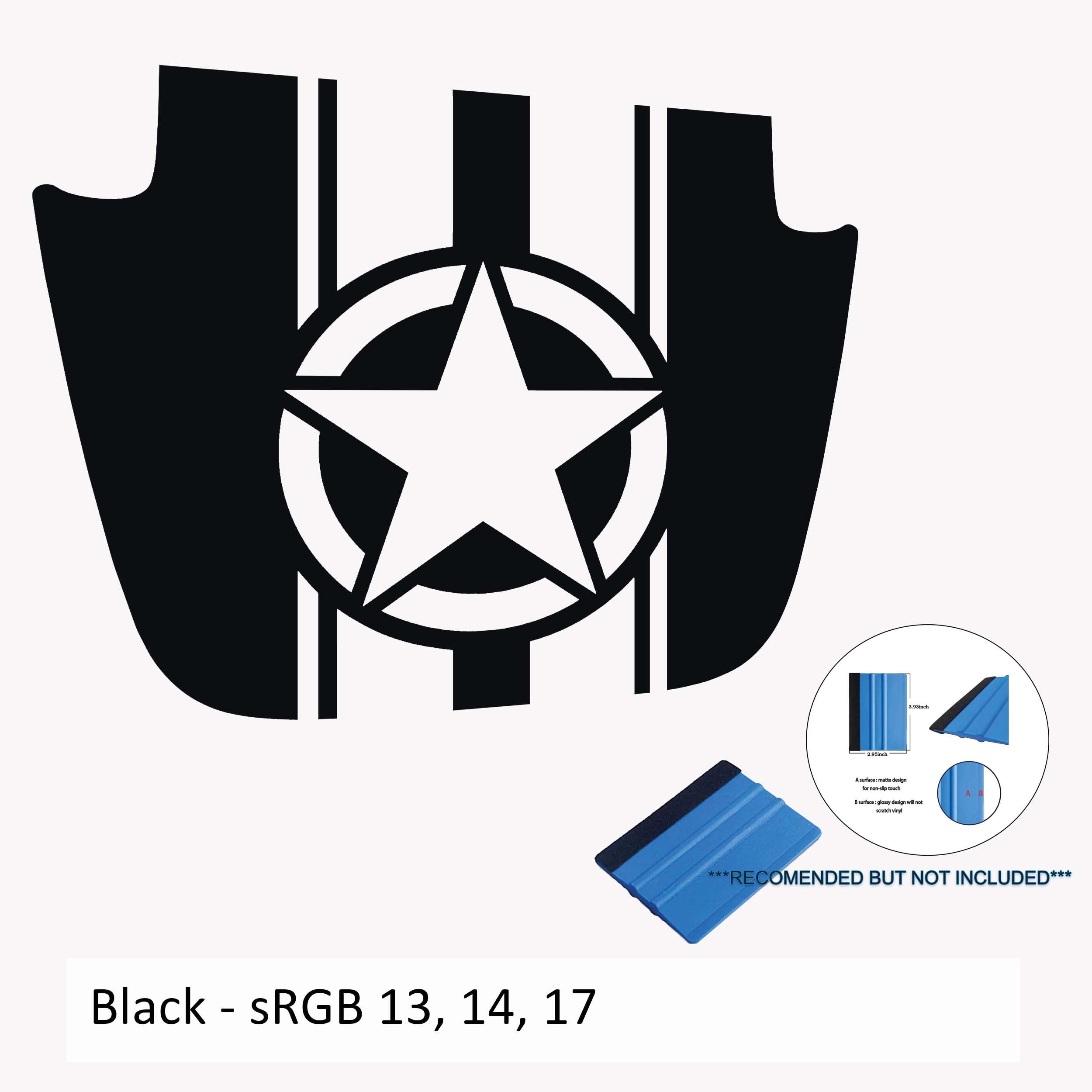 Alpha Romeo military star and stripes black blackout hood vinyl decal for Jeep JL JT 2018+