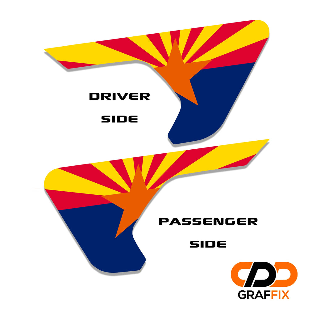 Arizona state flag 2 piece fender vent decal set with named Oracal 651 vinyl color swatches