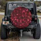 Romance Bloom spare tire cover detail close-up of velvet red rose petal repeating print