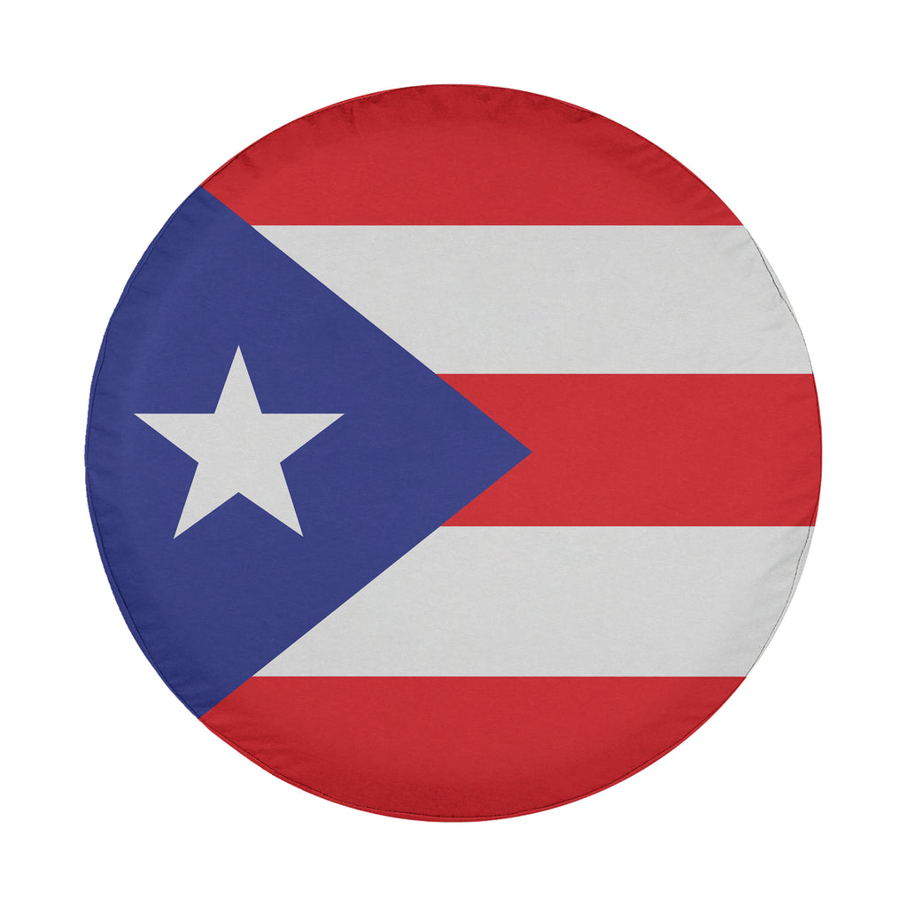 Puerto Rico Flag spare tire cover round design featuring red and white stripes with white star on blue