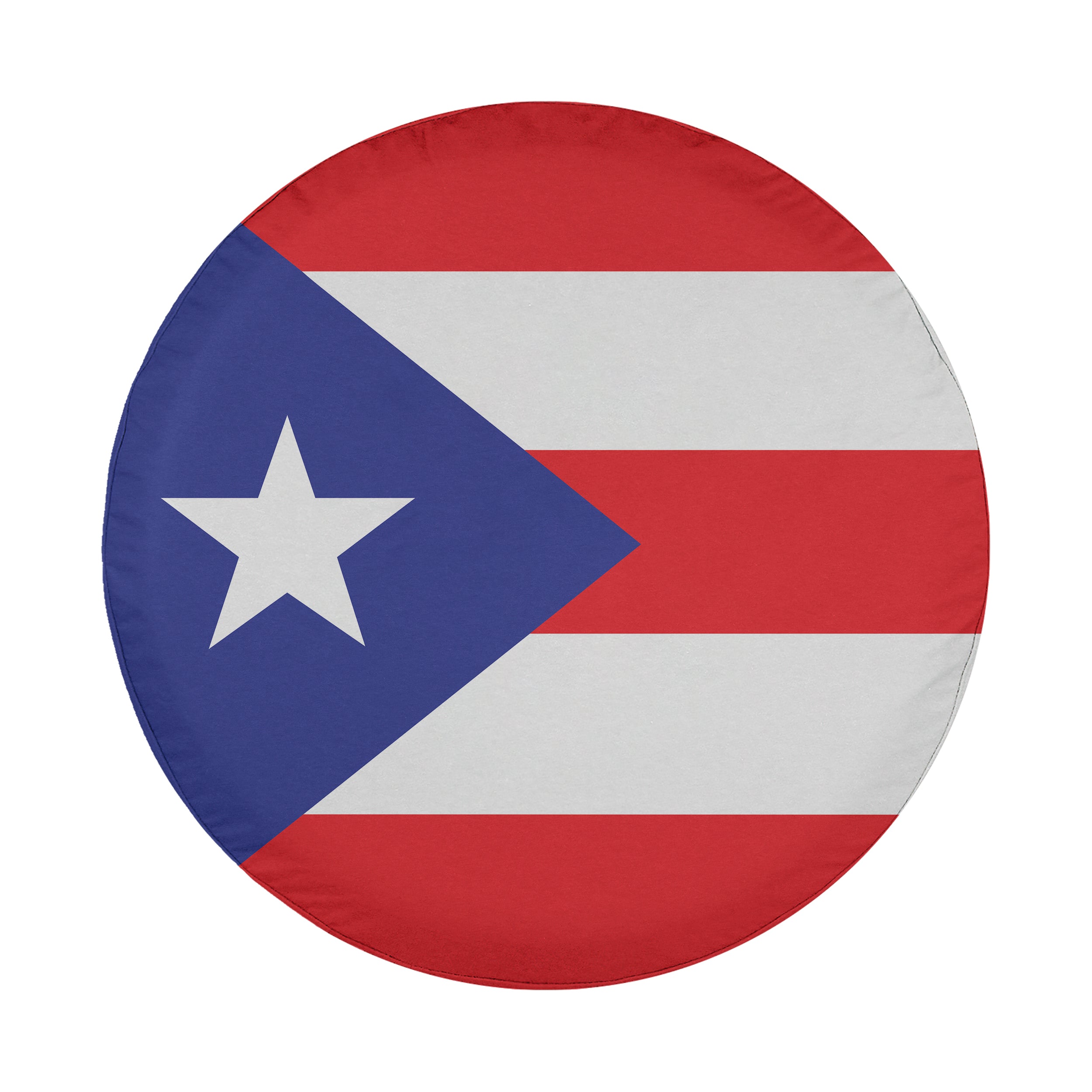Puerto Rico Flag spare tire cover round design featuring red and white stripes with white star on blue