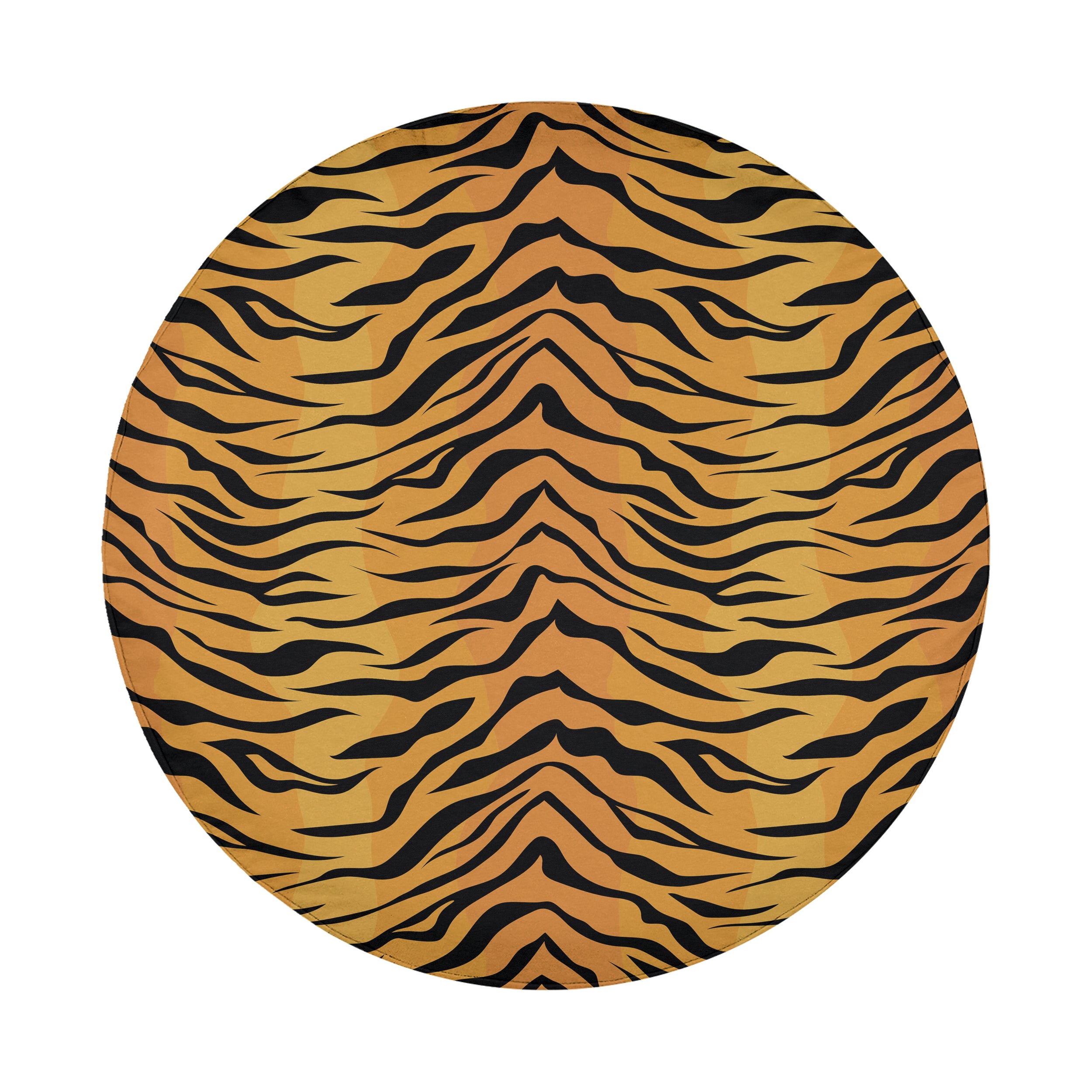 Flat Bengal tiger print spare tire cover artwork featuring vibrant orange and black tiger stripe fur pattern
