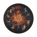Celestial Zodiac Masterpiece spare tire cover round design with classical sun and zodiac symbols painted