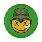 High Times spare tire cover with marijuana smiley on red Bronco with CDD GRAFFIX brand badge
