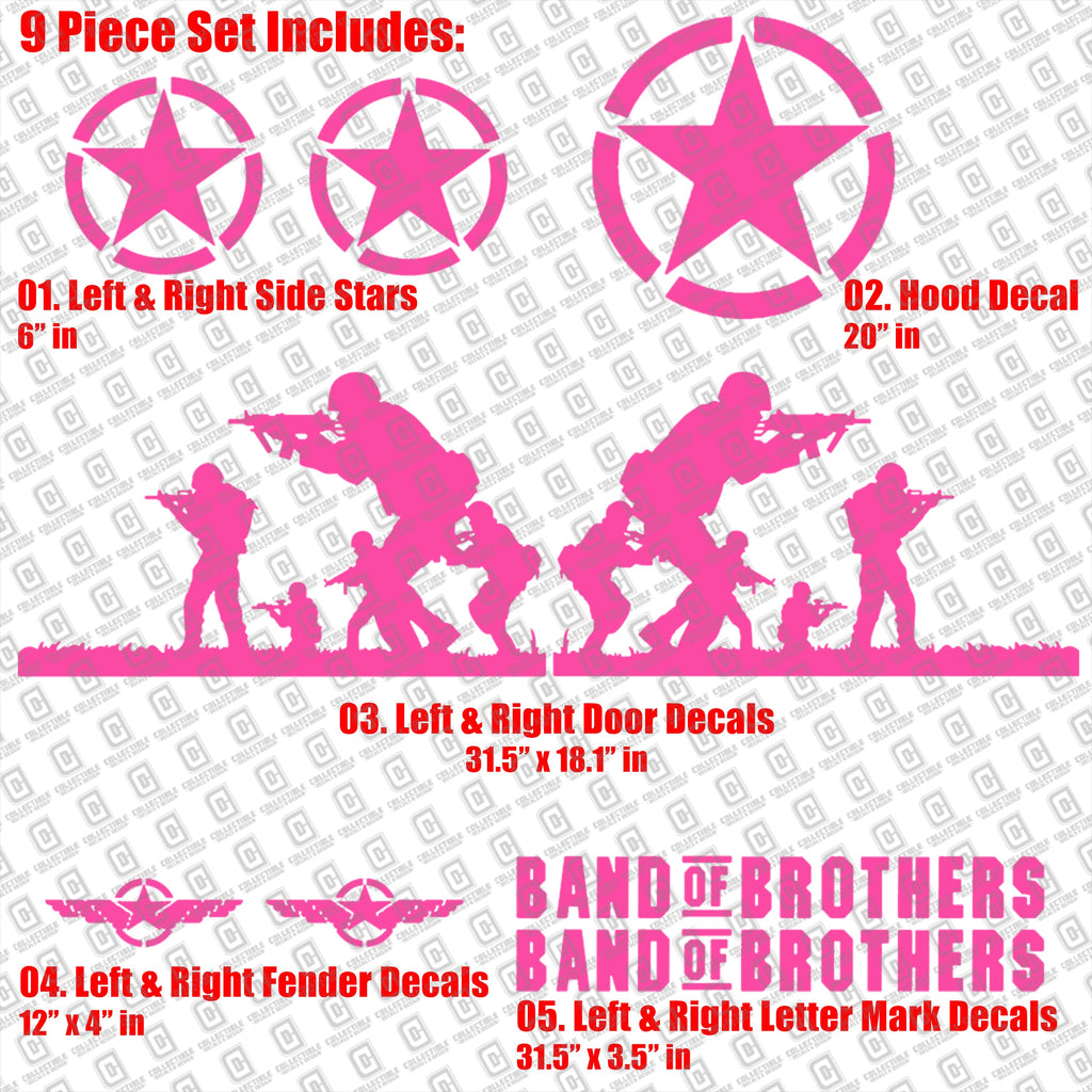 Band of Brothers US Army Veteran Military 9pc Vinyl Decal Vehicle Kit - Fits Jeep Wrangler JK/JKU/JL Gladiator JT