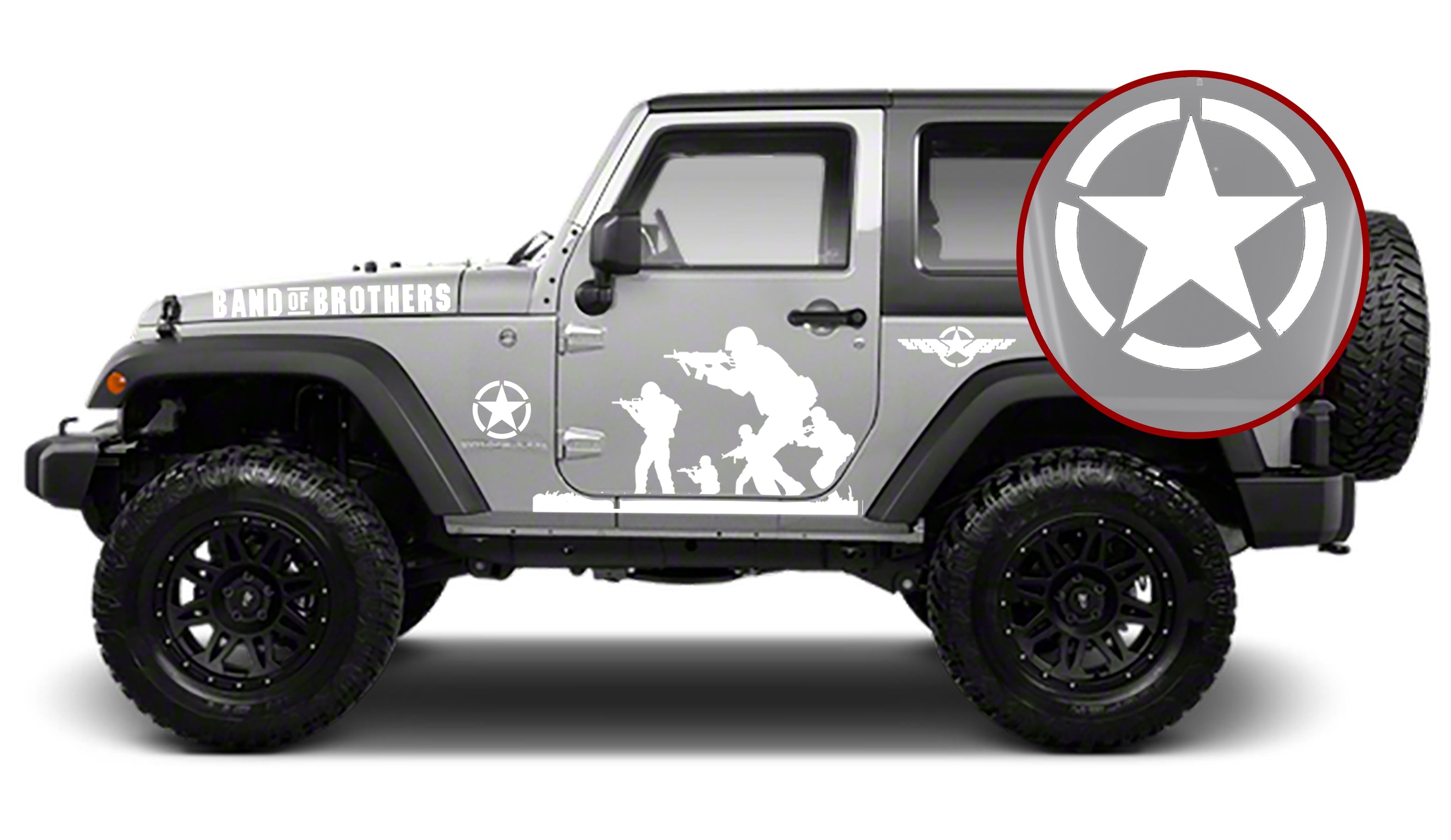 Band of Brothers US Army Veteran Military 9pc Vinyl Decal Vehicle Kit - Fits Jeep Wrangler JK/JKU/JL Gladiator JT