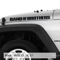 Bold black BAND OF BROTHERS hood-side decal applied to a white Jeep Wrangler with sRGB 13 14 17 color swatch