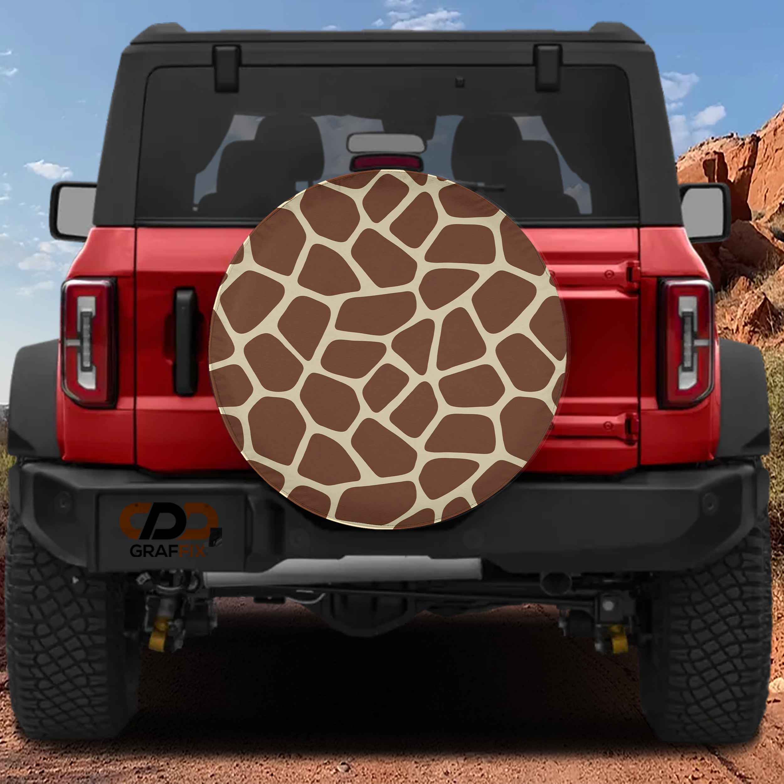 Giraffe Pattern Print design printed spare tire cover with optional backup camera hole by Graffix