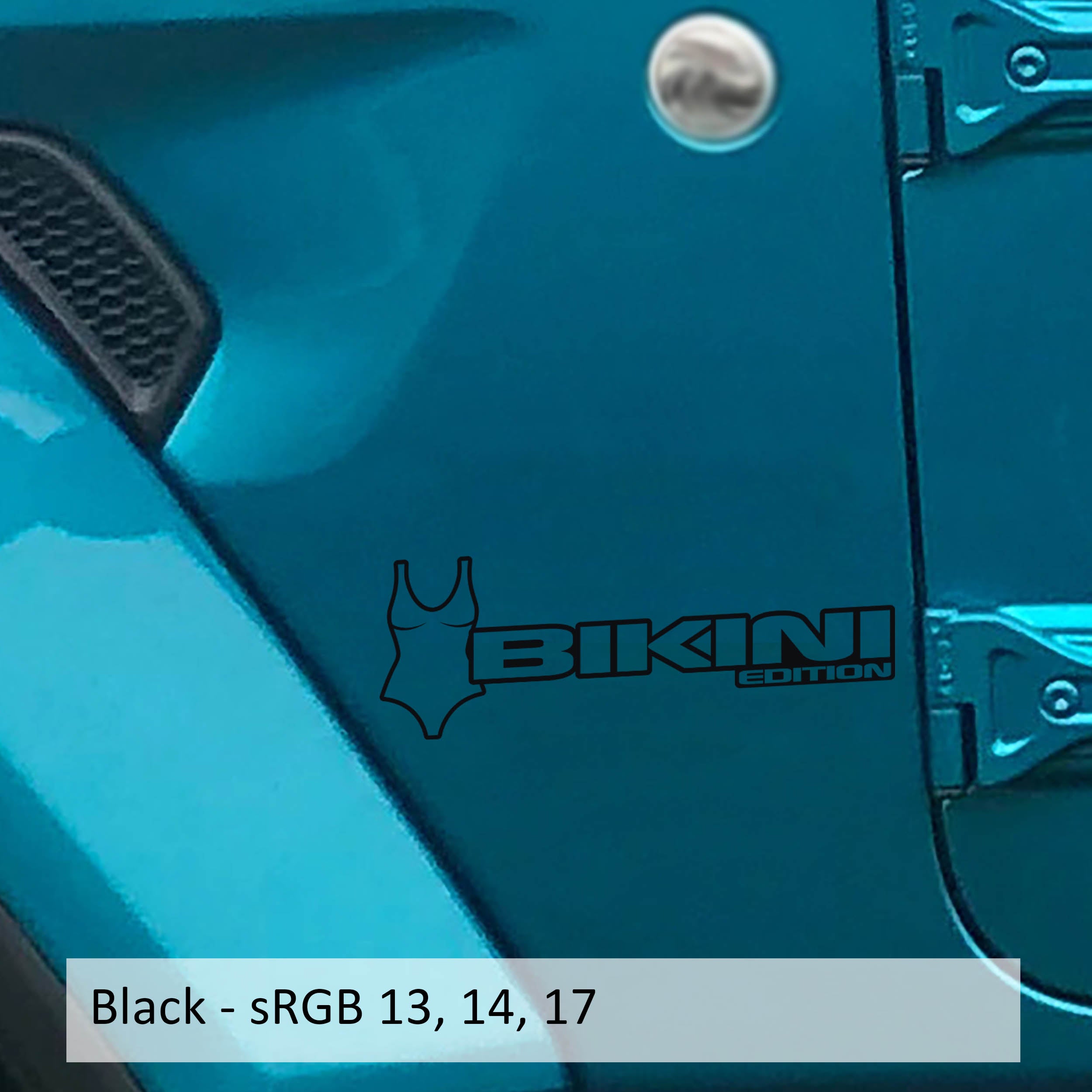 Black Bikini Pearl Edition bikini fender decal pair installed on Jeep Wrangler JL Gladiator JT
