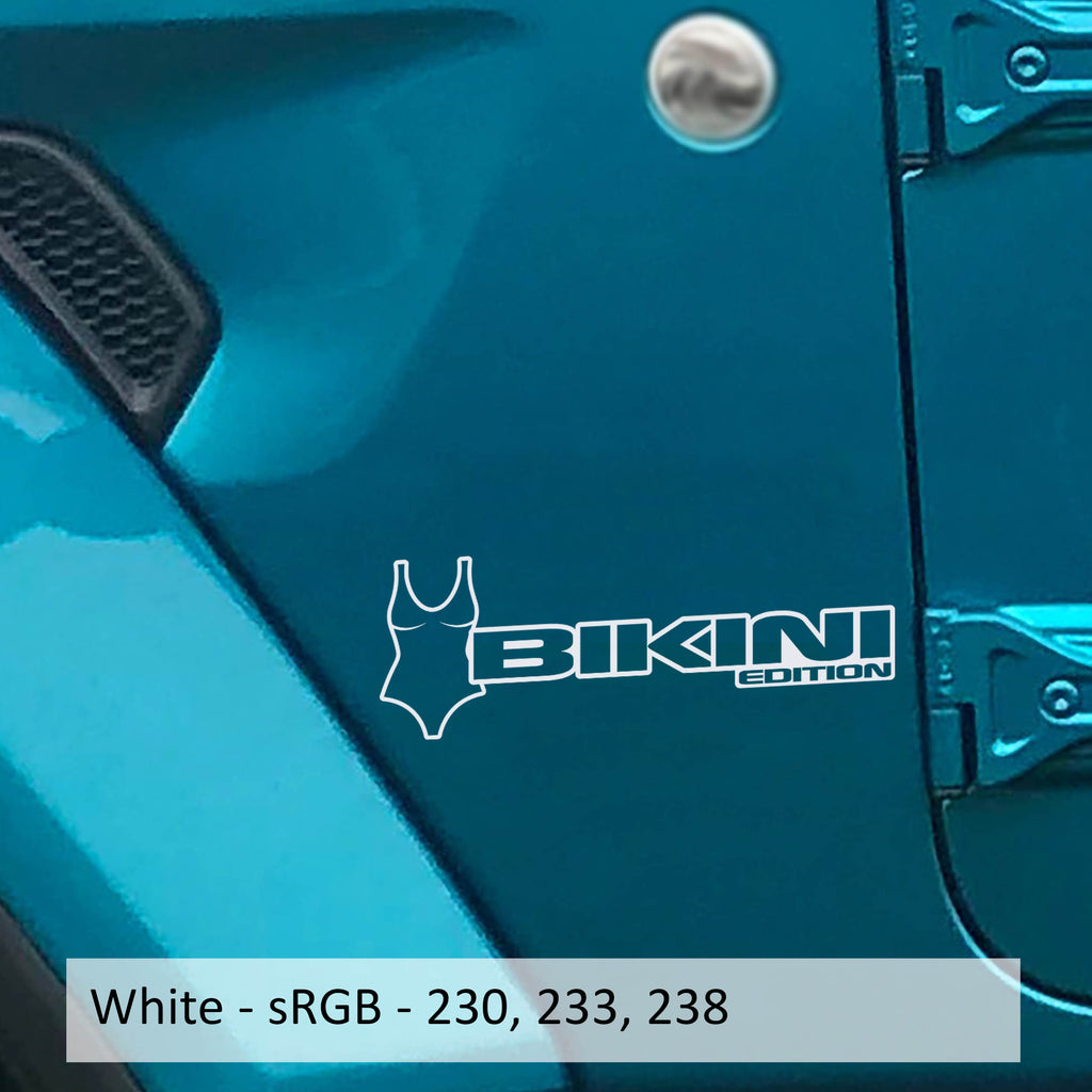 White Bikini Pearl Edition bikini fender decal pair installed on Jeep Wrangler JL Gladiator JT