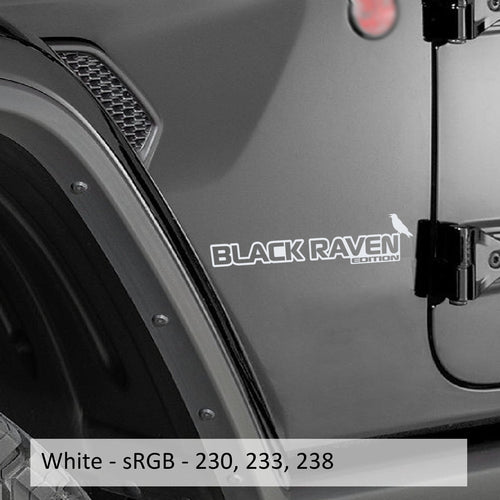 Black Raven Edition Wrangler JK JL Gladiator JT fender decal pair pictured in bright white vinyl