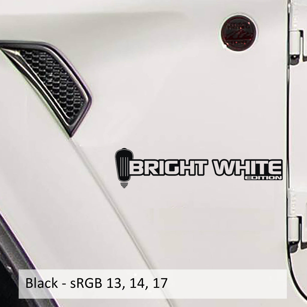 Black Bright White Edition bulb fender decal pair installed on Jeep Wrangler JL Gladiator JT cowl