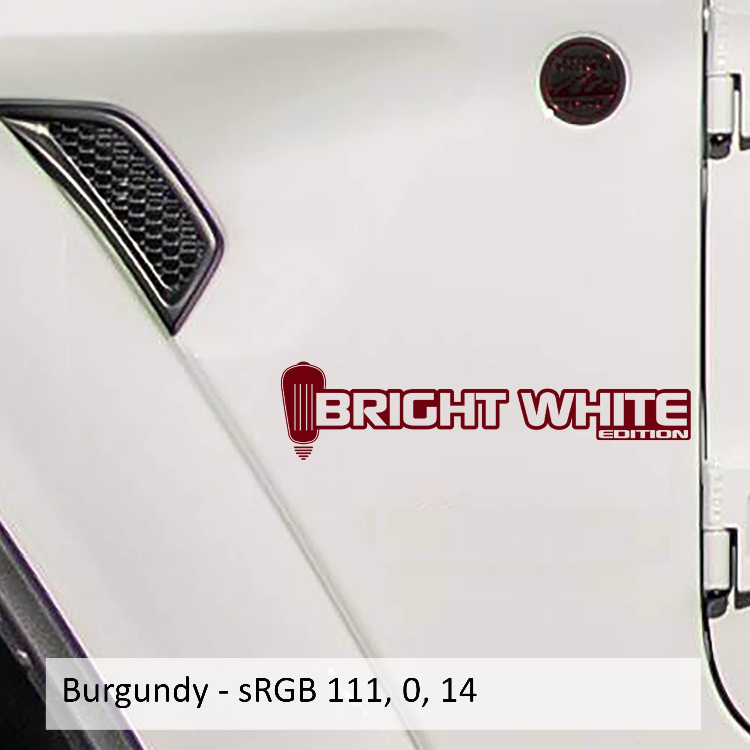 Burgundy Bright White Edition bulb fender decal pair on Jeep Wrangler JL Gladiator JT side hood