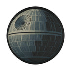 That's No Moon spare tire cover front view showing gray Death Star battle station graphic