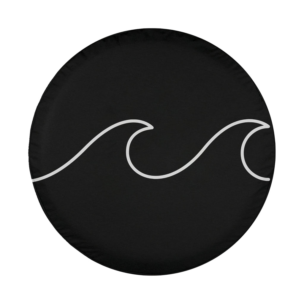 Continuous line waves spare tire cover with flowing minimalist ocean wave line art design