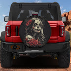 Dia de los Muertos Beauty spare tire cover with painted face roses on red Bronco CDD GRAFFIX