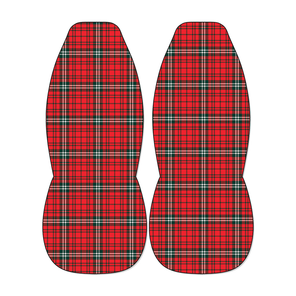 two red plaid patterned objects, which appear to be a pair of shoes or slippers.