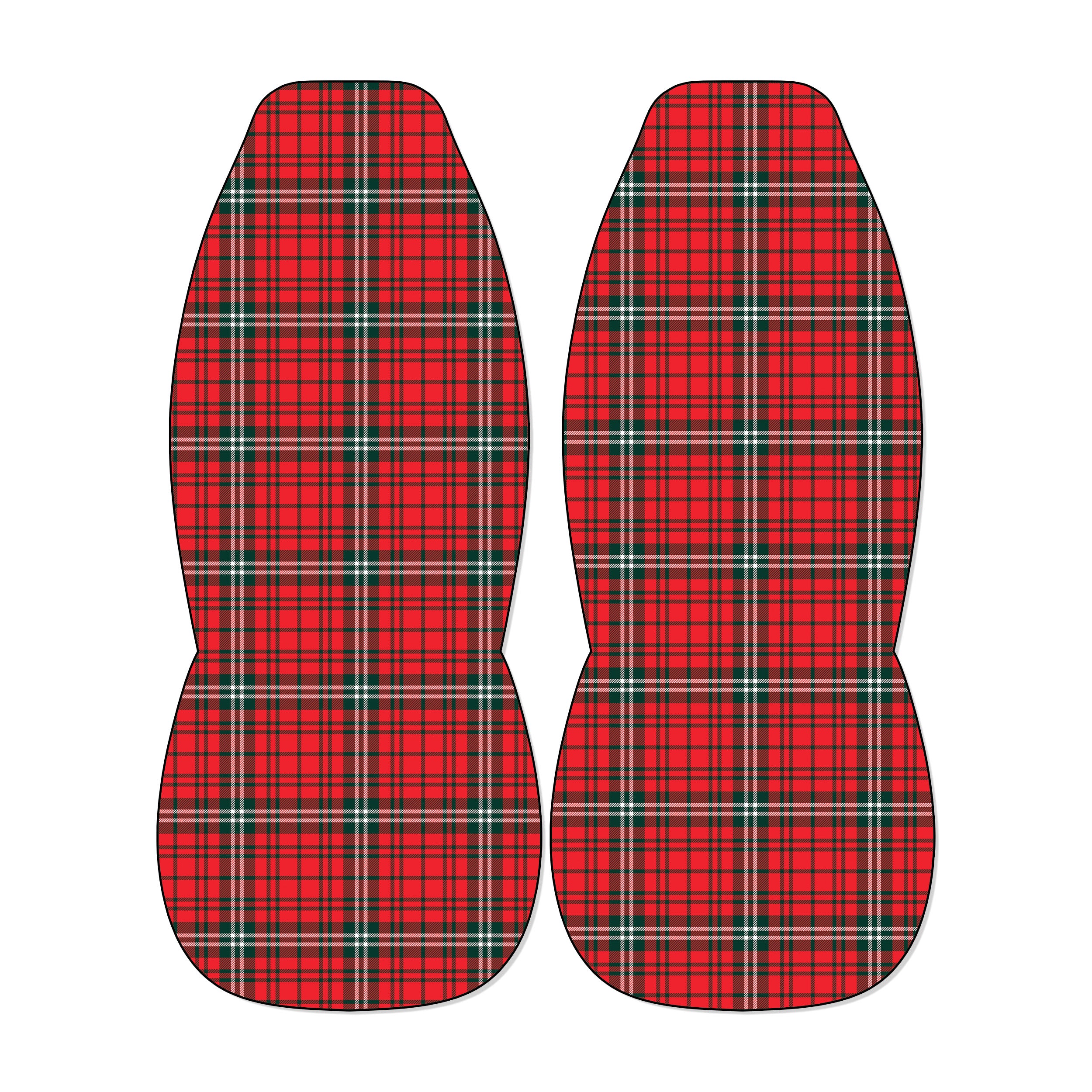 two red plaid patterned objects, which appear to be a pair of shoes or slippers.
