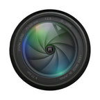 Realistic camera lens graphic spare tire cover detail with circular barrel and aperture design