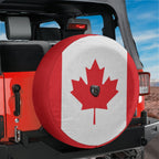 Canadian Maple Leaf flag spare tire cover studio shot showing bold red bars and white field with center maple leaf
