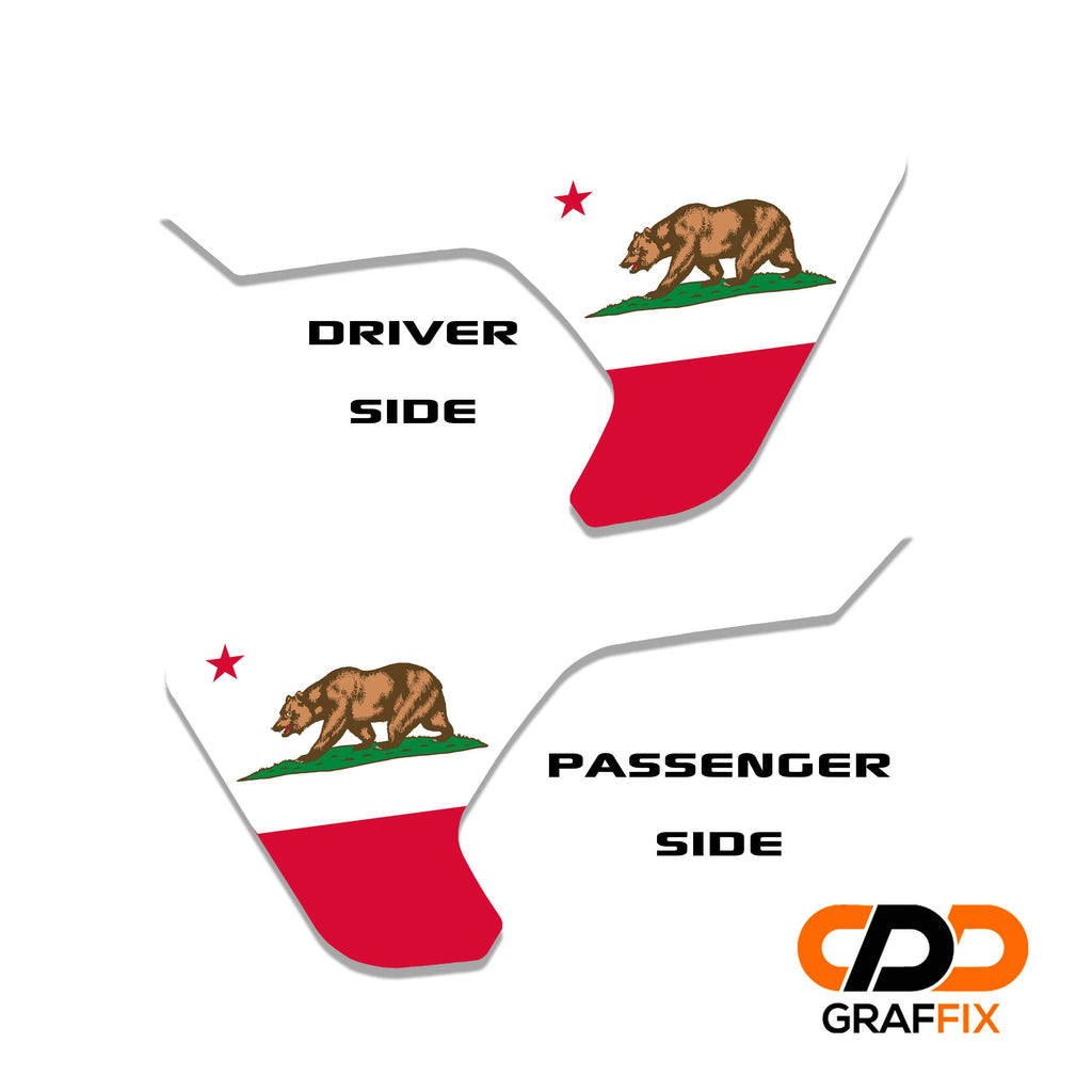 California state flag 2 piece fender vent decal set with named Oracal 651 vinyl color swatches