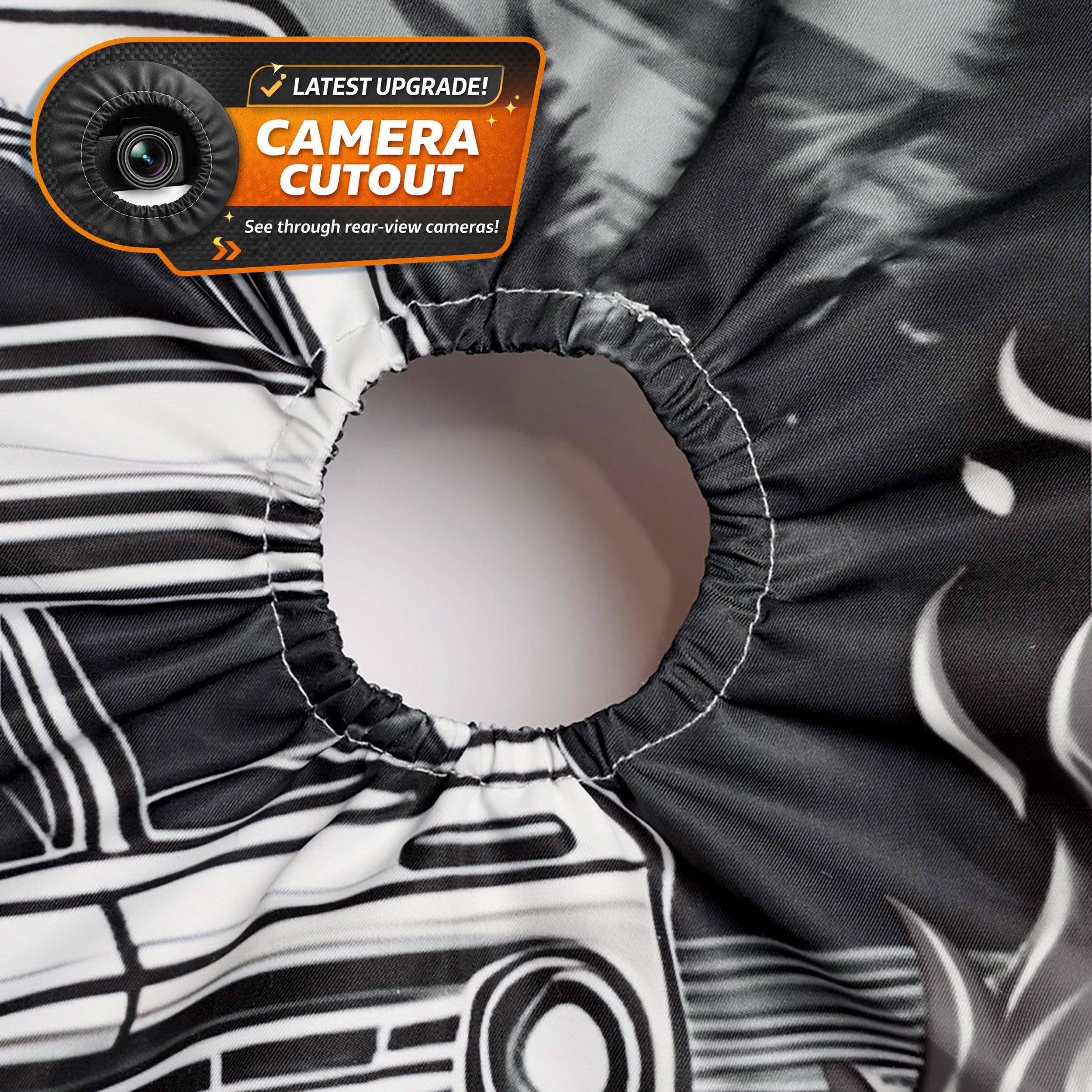 Camera hole cutout diagram for Give Em Hell Vintage Bomber spare tire cover install guide