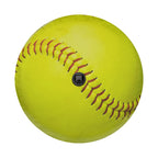 Yellow softball spare tire cover front view showing yellow softball with red stitch pattern