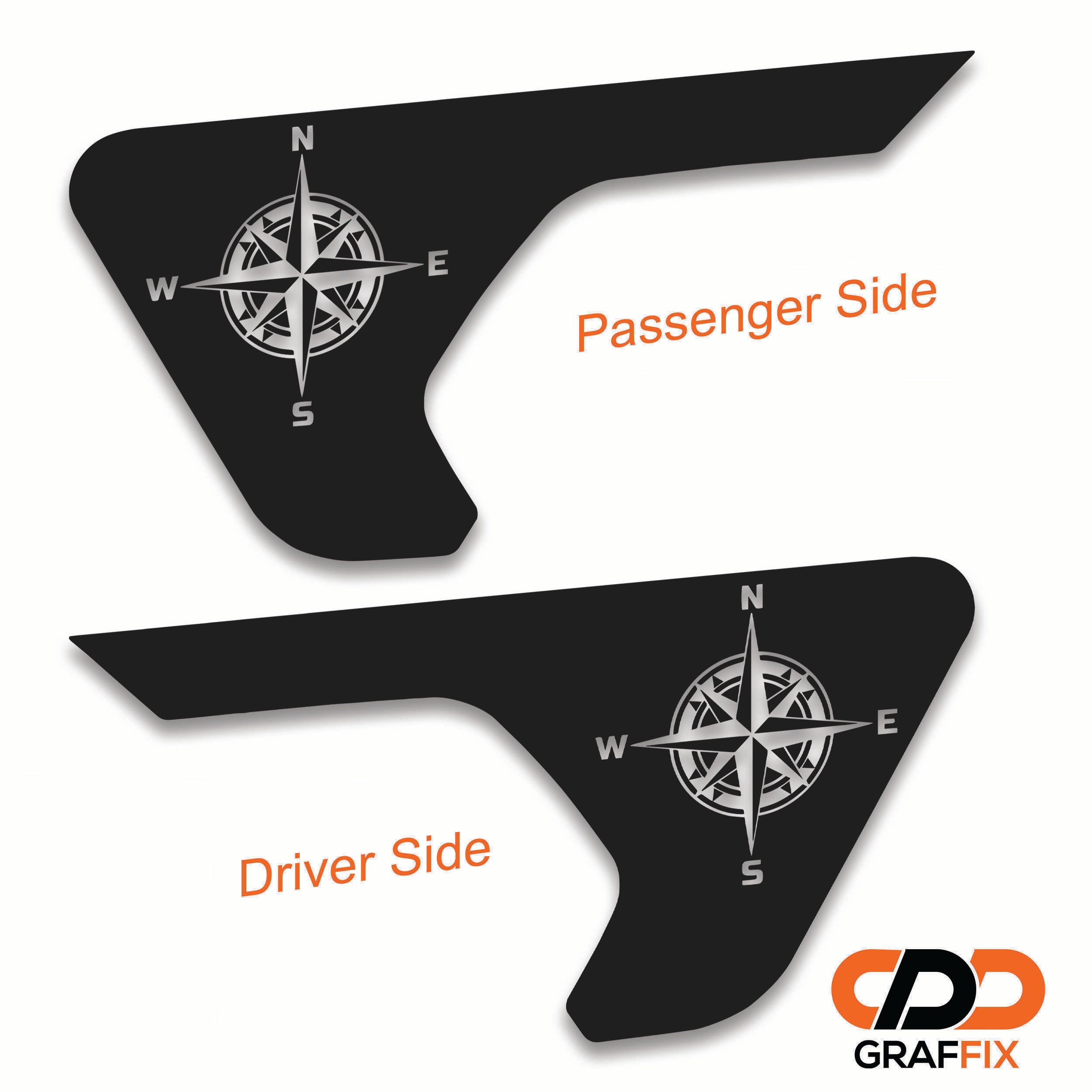 Nautical compass fender vent decal pair shown flat in default white for Wrangler JL JLU and Gladiator JT