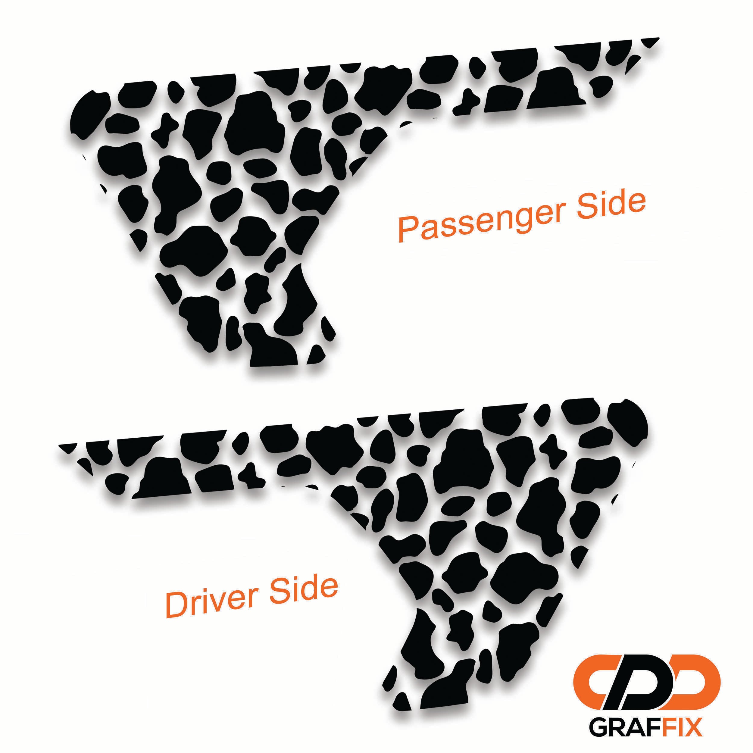 Cow print fender vent decal close-up scale shot on Jeep Wrangler JL Gladiator JT billet vent
