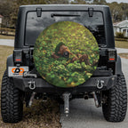 Saint Patricks Day leprechaun clover field spare tire cover with green shamrocks and rainbow