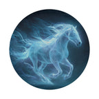A ghostly, ethereal horse galloping through a dark, mysterious atmosphere.