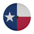 Texas state flag spare tire cover on black Jeep Wrangler with Graffix plate showing Lone Star and tricolor design