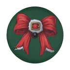 Coquette Santa belt bow spare tire cover detail green forest tone red bow center gold buckle accent