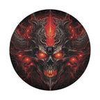 Emberlord Skull spare tire cover round flat view with camera cutout and flame skull print
