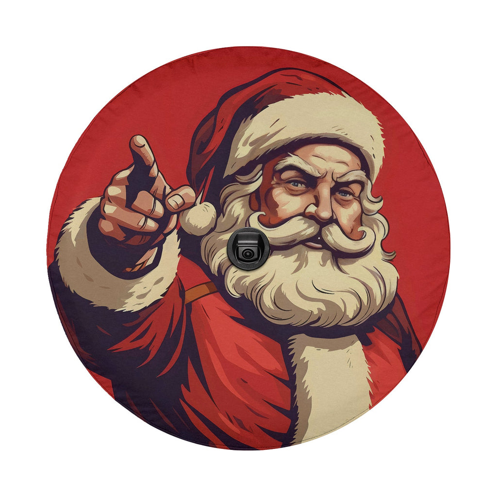 Saint Nicholas Santa spare tire cover round art with center backup camera cutout for rear visibility