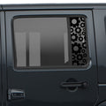 Black daisy pattern side window decal set installed on Jeep Wrangler JKU 4-door 2007-2018 windows