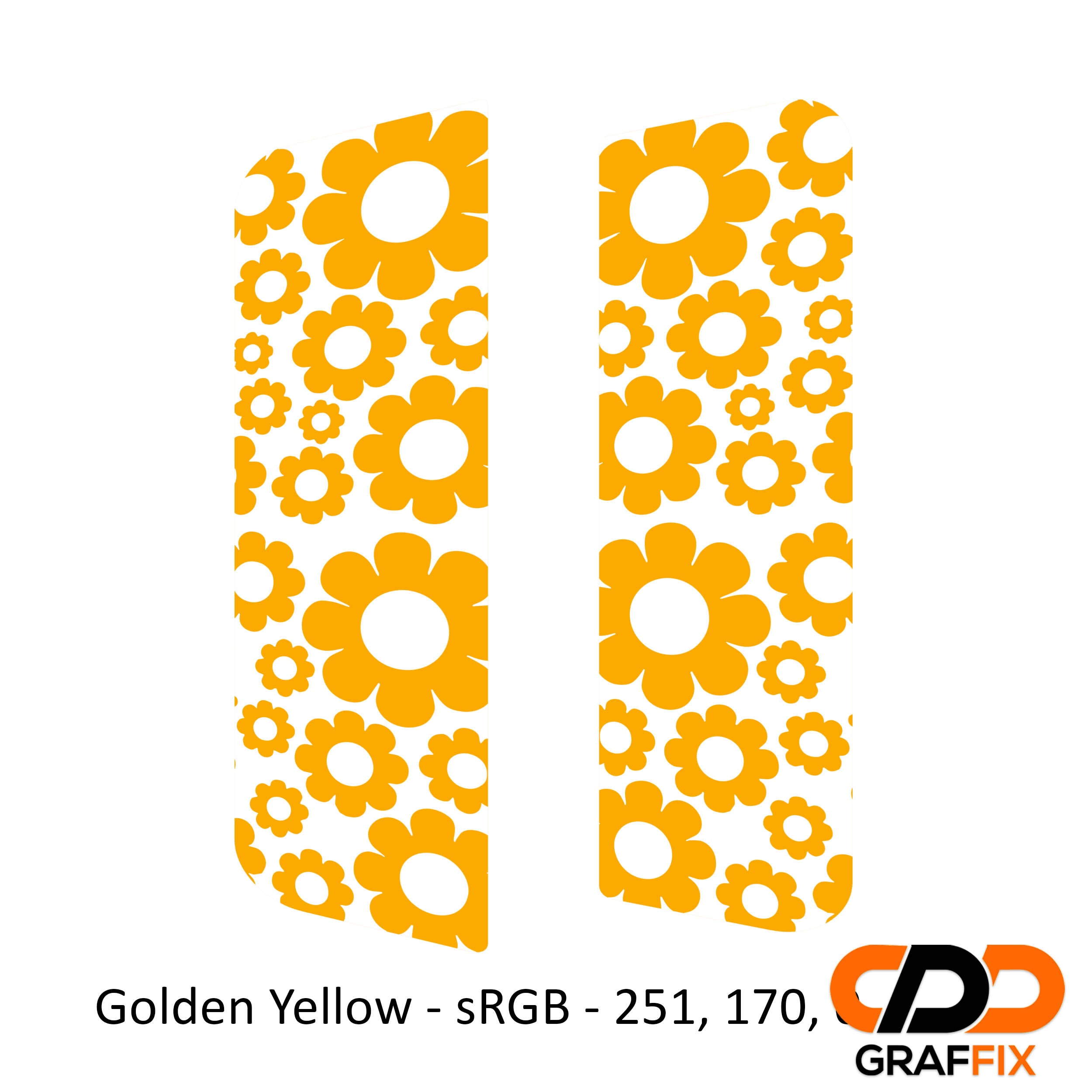 Gold yellow daisy pattern side window decal set on Jeep Wrangler JKU 4-door 2007-2018 windows