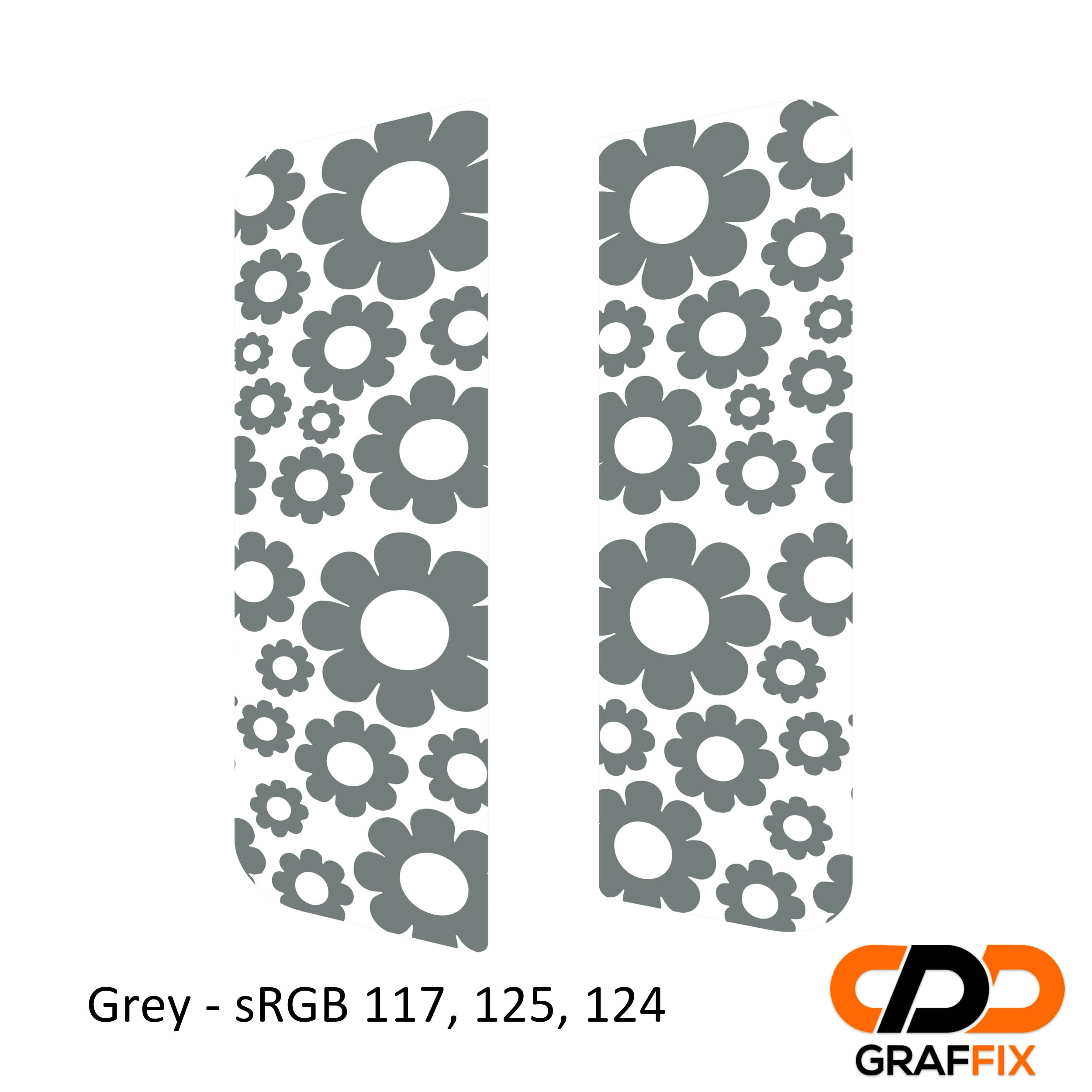 Gray daisy pattern side window decal set on Jeep Wrangler JKU 4-door 2007-2018 rear side glass