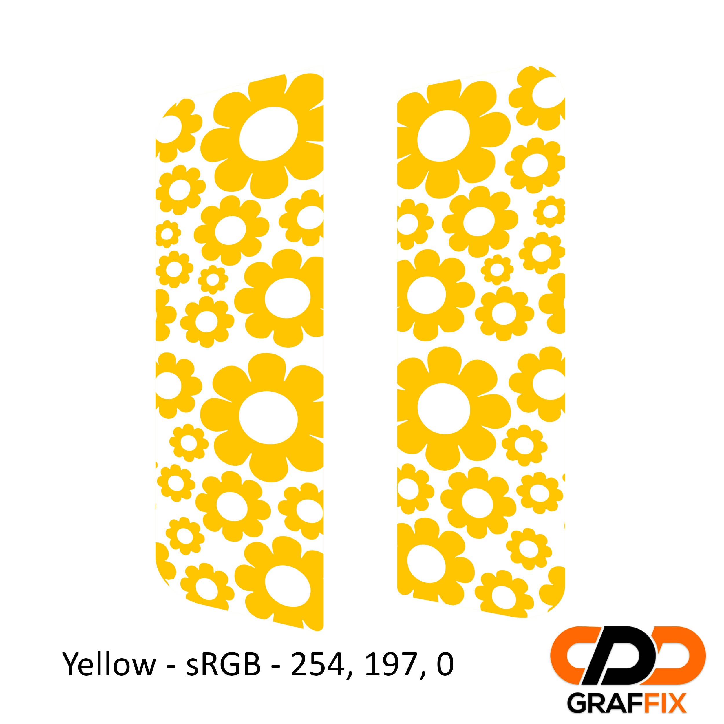 Yellow daisy pattern side window decal set on Jeep Wrangler JKU 4-door 2007-2018 side glass