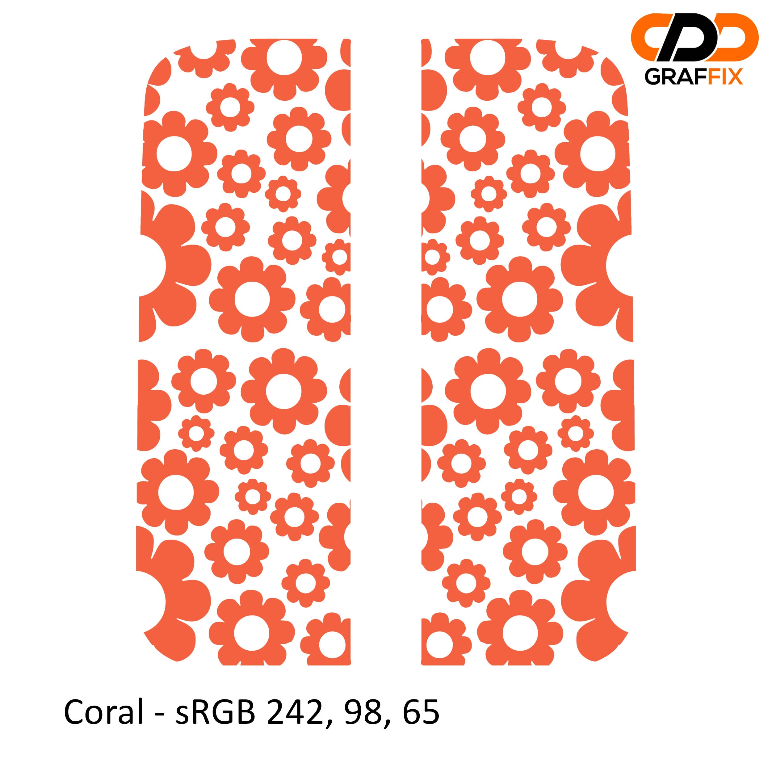 Coral daisy pattern side window vinyl decal set installed on a white Jeep Wrangler JLU door glass