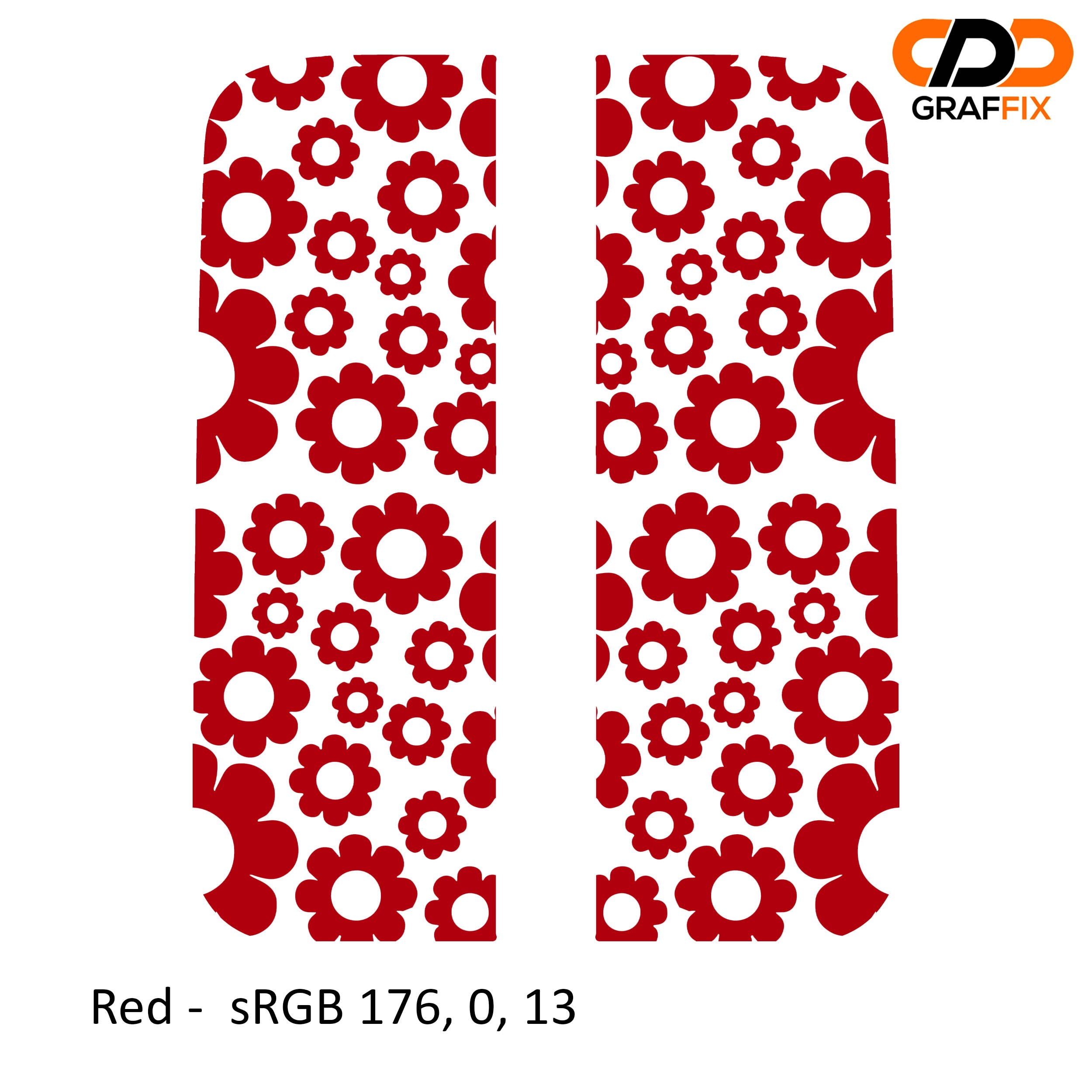 Red daisy pattern side window vinyl decal set installed on a white Jeep Wrangler JLU door glass