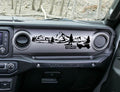 Black 1941 Willys mountain dashboard decal on Jeep JL, mountains pines Willys silhouette art