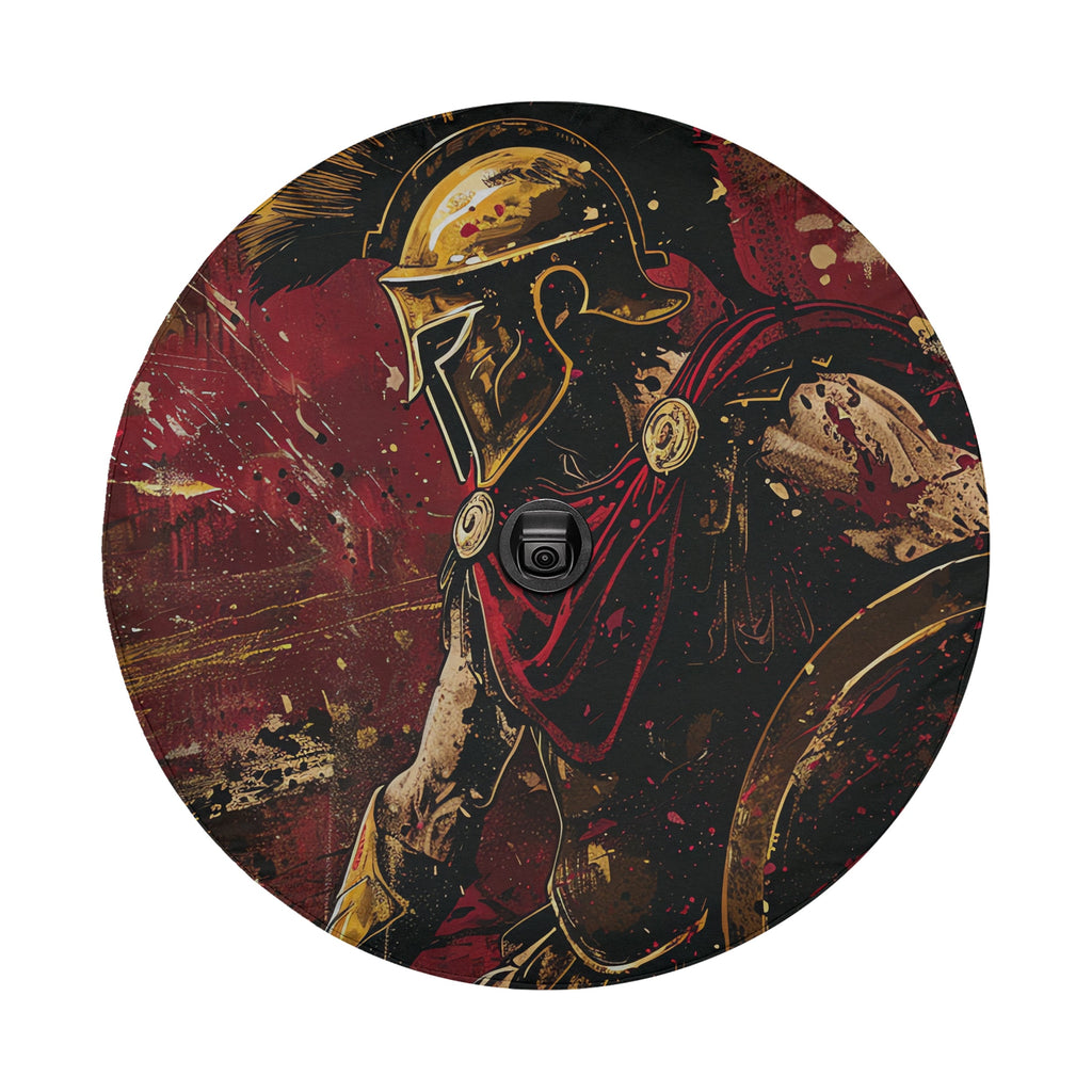 Spartan Warrior design printed spare tire cover with optional backup camera hole by Graffix