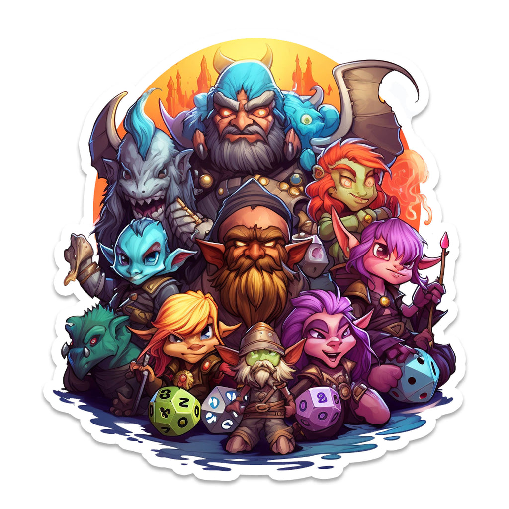 Dungeons & Dragons Characters with Dice Vinyl Sticker