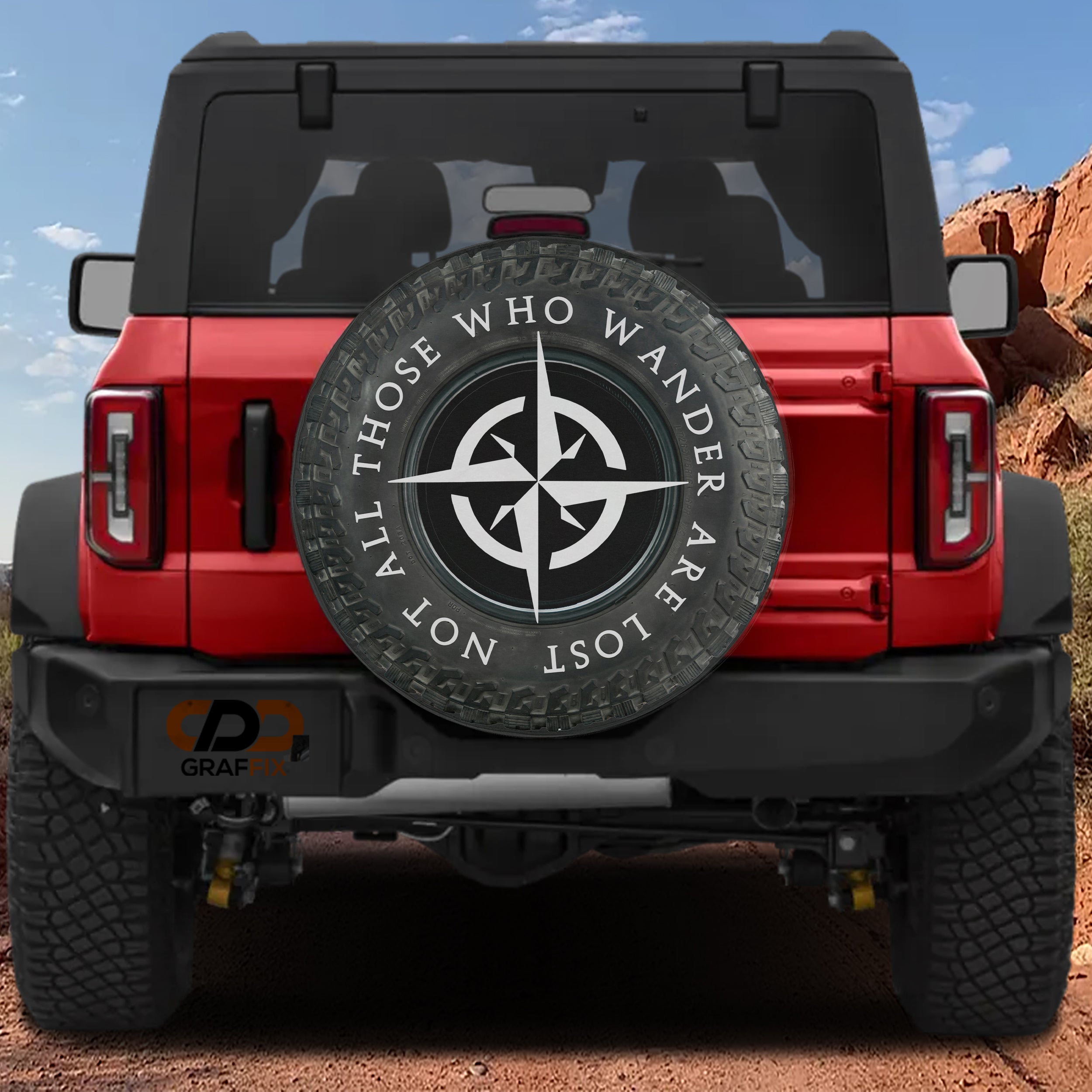All-Terrain Wanderer spare tire cover alternate angle showing full graphic