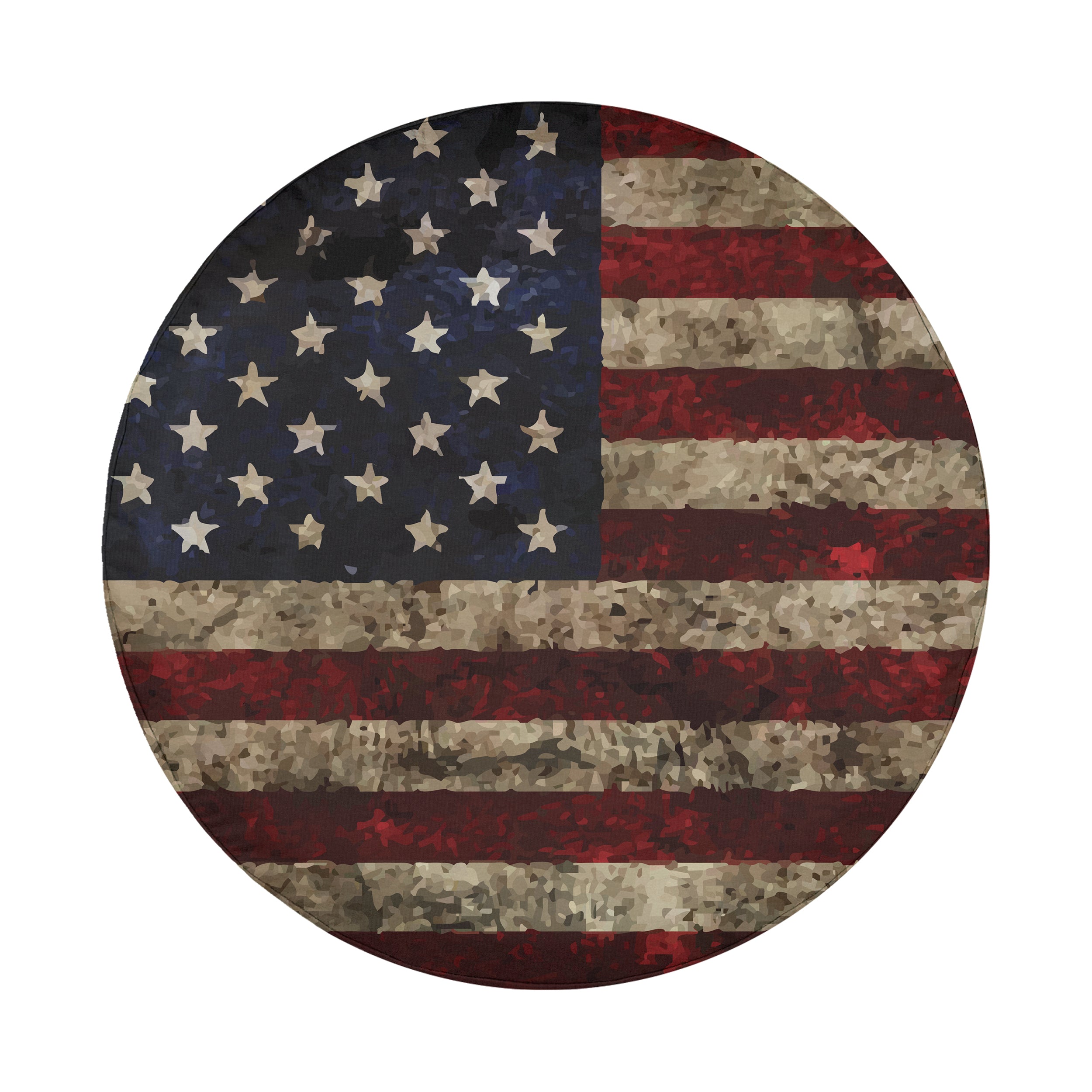 Stitched fabric edge and grommet detail of Rustic American Flag spare tire cover
