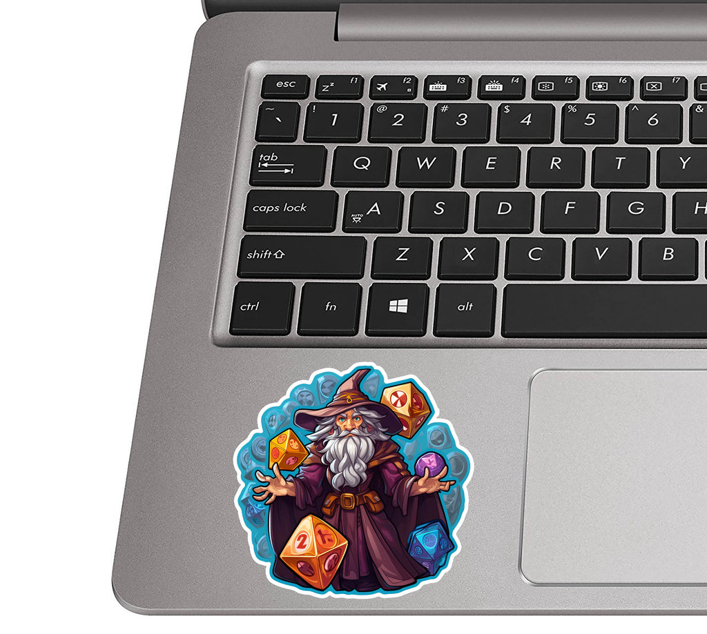 Wizard Conjuring a Dice Storm Vinyl Sticker