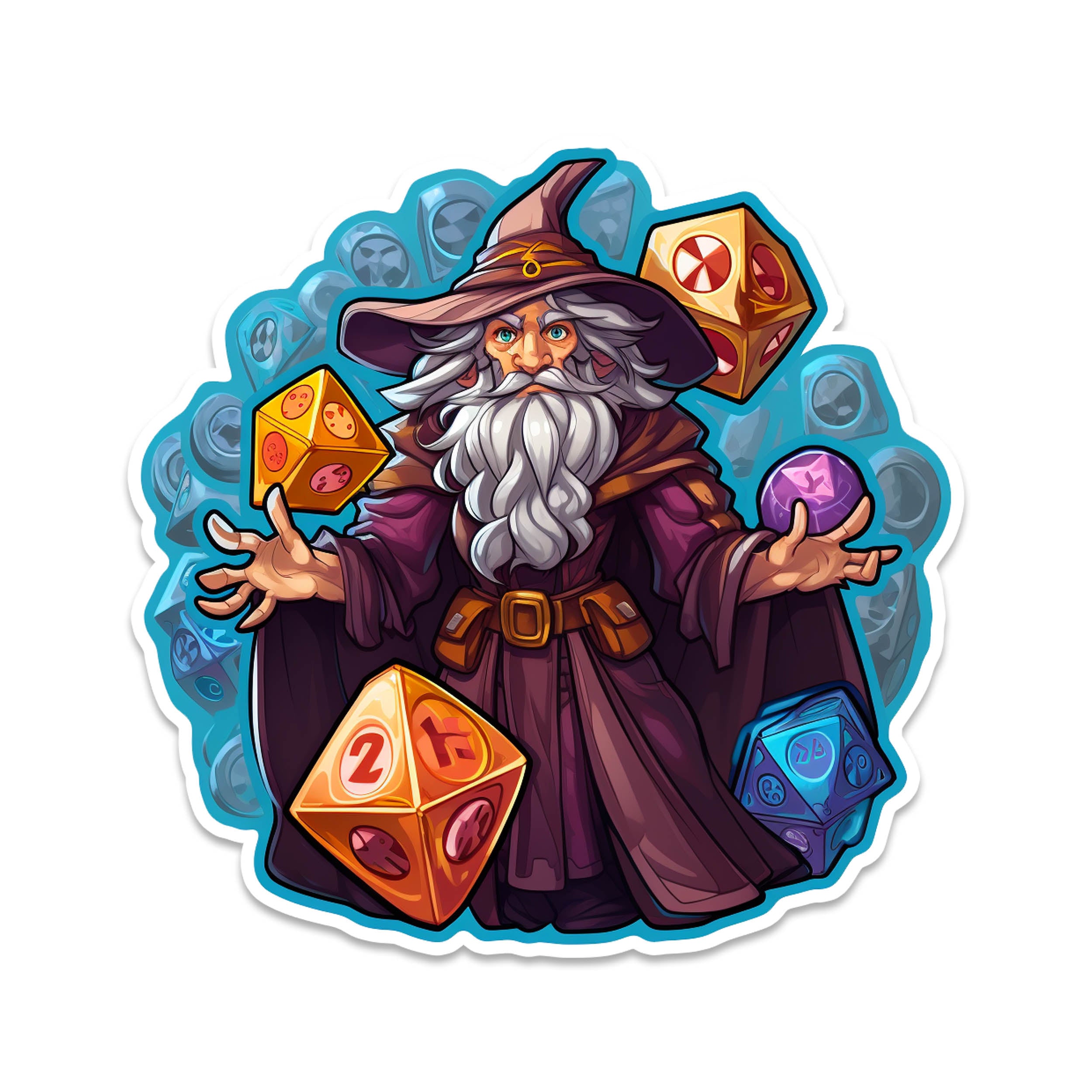 Wizard Conjuring a Dice Storm Vinyl Sticker