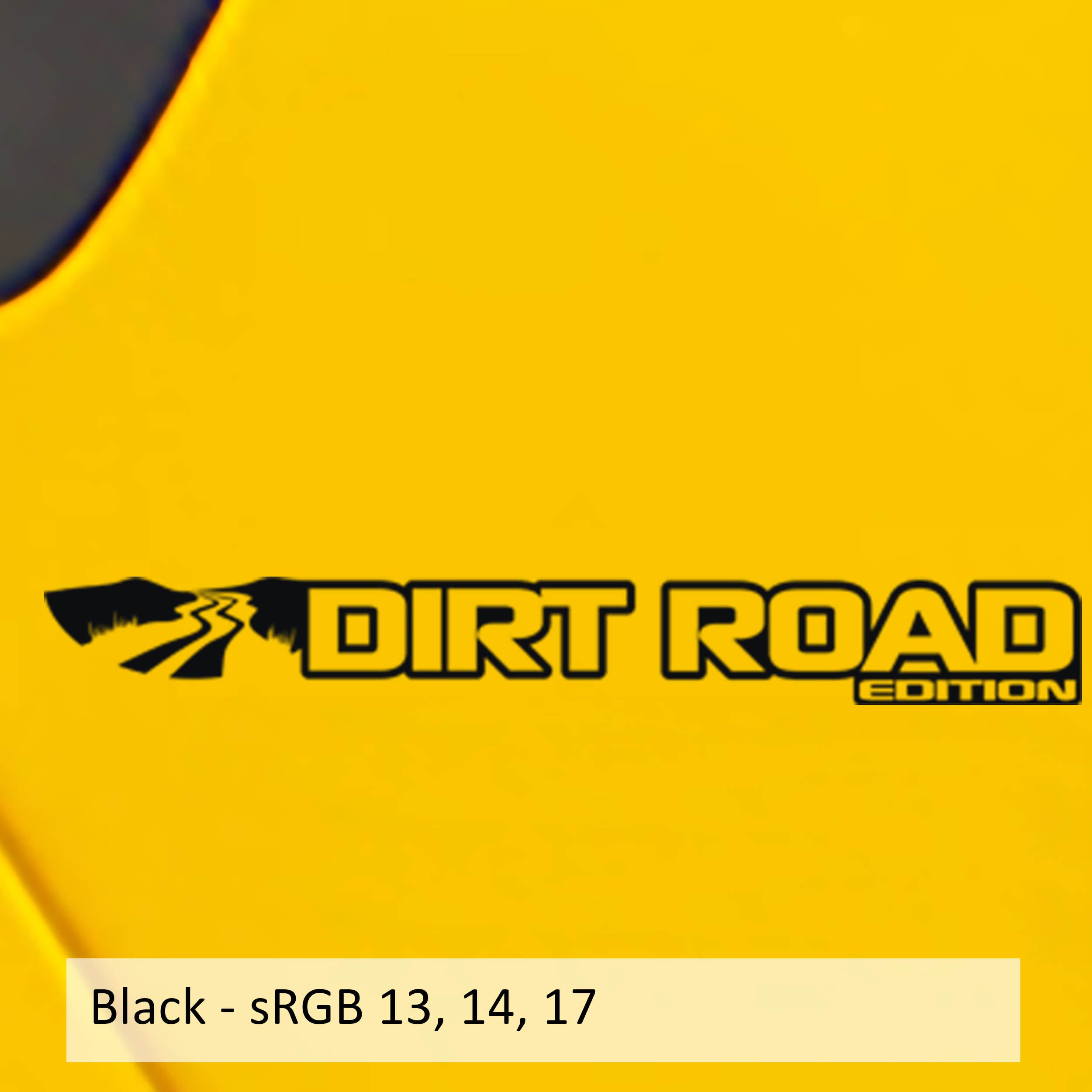 Dirt Road Edition fender decal pair in black vinyl with mountain road graphic and text