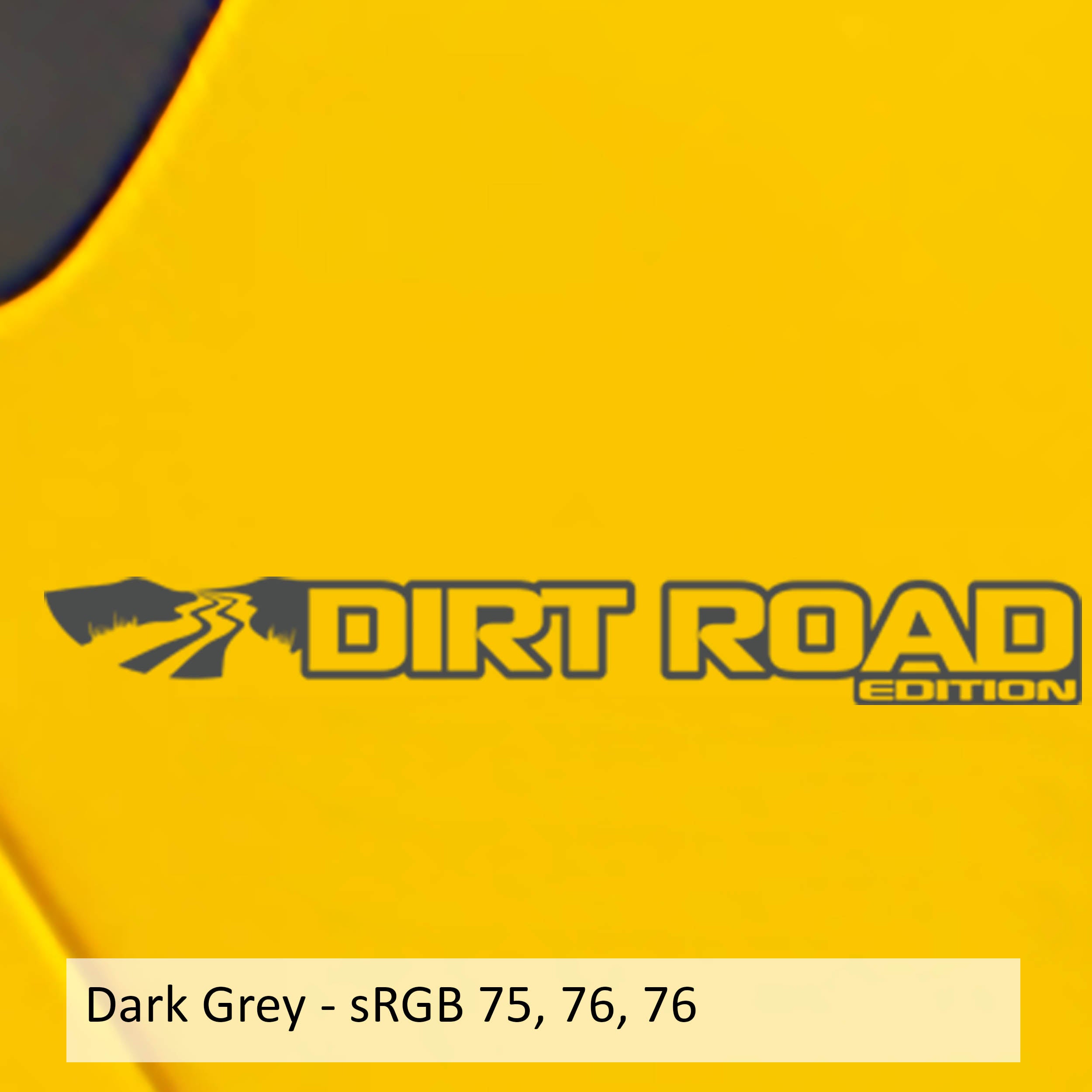 Dirt Road Edition fender decal pair in dark gray vinyl with mountain road graphic and text